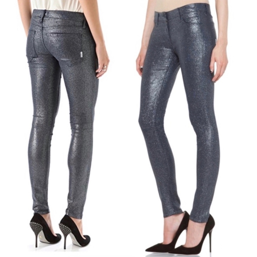 Mother The Looker Skinny Sparkle & Purr Stone Blue Glimmer Jeans Size 30